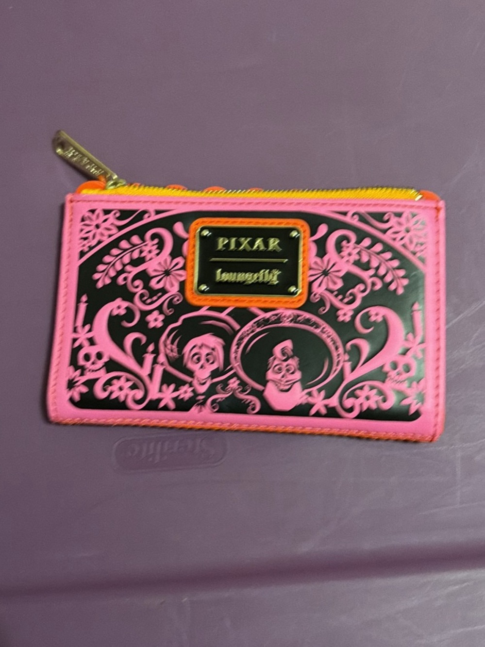 Loungefly Pink and Black Pixar Floral Card Zip Wallet